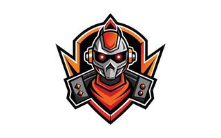a robot mascot with red and orange armor vector