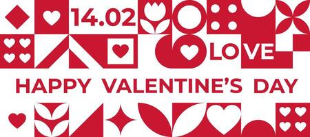 Valentines day banner with red and white elements and geometric shapes vector