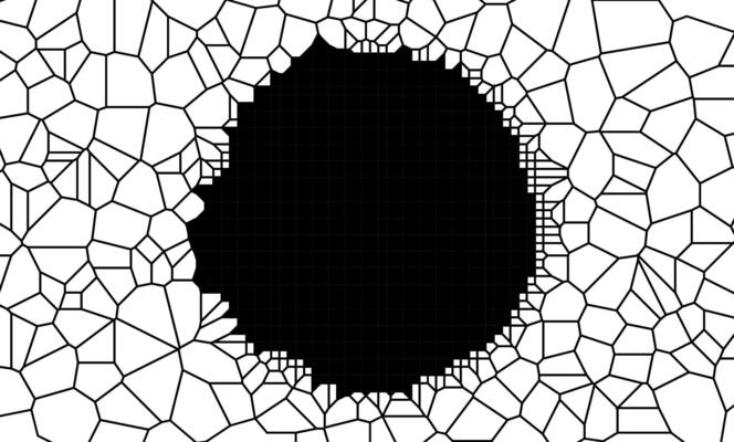 Black and white geometric pattern resembling a broken or shattered design