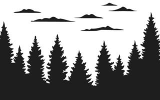 Silhouettes of Majestic Coniferous Trees and Clouds vector
