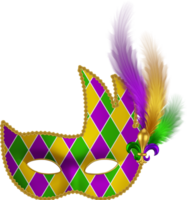 mardi gras mask with purple, green and yellow colors. carnival mask with mardi gras lily and colorful feathers png