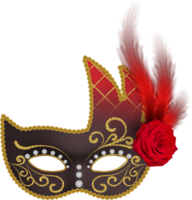 venetian carnival mask with gold ornaments, red rose and feathers png