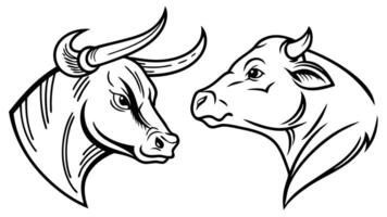 Black and White Bull and Bear Stock Image for Financial Charts vector