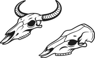 Two Animal Skulls in Stylish Line Art Design vector
