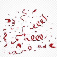 Luxury red ribbon and confetti explode on a white background. Red color party decoration element. Confetti and ribbon for anniversary, birthday party, festival, and new year celebration. vector