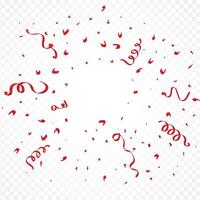 Luxury red color ribbon and confetti explosion on a white background. Red color confetti and ribbon. Confetti and Party tinsel for birthday party, anniversary, and decoration. vector