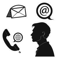 A man is talking on the phone and there are icons of email, phone and globe vector