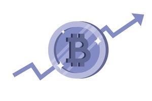 Cryptocurrency growth represented with a Bitcoin symbol and an upward trend line vector