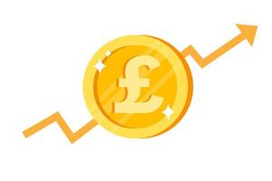 Currency symbol on a gold coin with growth arrow indicating rise in value vector