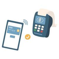 NFC payment. POS terminal with smartphone and credit card vector