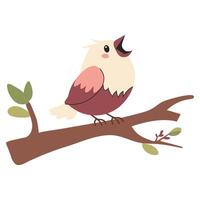 Spring bird on a branch isolated on white background. illustration. vector