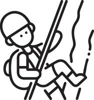 A man is climbing up a mountain line icon vector