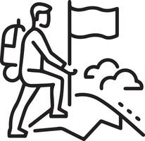 A man with a backpack and flag on top of a mountain vector