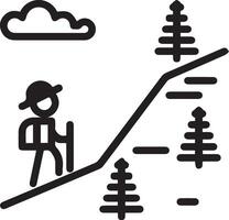 A man is climbing up a mountain with a backpack vector