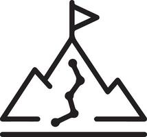 A mountain with a flag and a trail route vector