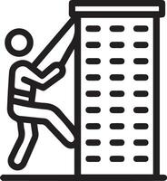 A man climbing up a building icon vector