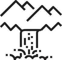 A black and white logo of a waterfall and mountains vector