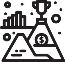 A black and white icon of a mountain with a cup and money vector
