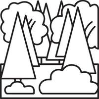 A black and white drawing of trees and clouds vector
