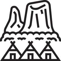 A black and white image of a teepee and a mountain vector
