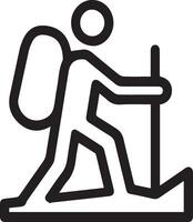 A black and white illustration of a man with a backpack outline vector