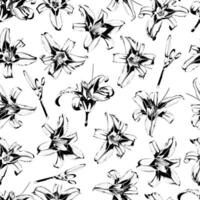 Seamless pattern of black and white lilies on white background vector