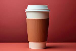 Paper cups with a lid for tea to go. Coffee take away. There is space for text in the background. Mockup for logo photo