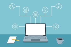 Creative Workspace Concept with Modern Technology and Icons vector