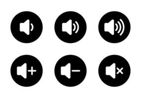 Audio volume icon set collection on black circle. Sound speaker sign symbol vector