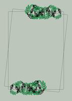 wedding card template design with green circular leaf decoration vector