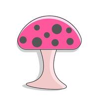 A simple and colorful cartoon illustration of a mushroom with a pink cap and black spots. The mushroom has a light pink stem and a shadow underneath vector