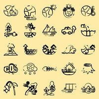 Icon set of global warming. Global warming elements. Icon in hand drawn style. vector