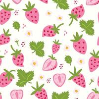 Modern abstract pink strawberries and flowers design with seamless Fruits pattern and unique textures, ideal for fabric, stationery, and home decor. vector