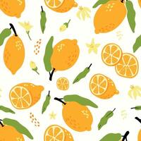 Modern abstract limons and flowers design with seamless Fruits pattern and unique textures, ideal for fabric, stationery, and home decor. vector