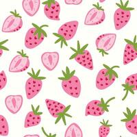 Modern abstract pink strawberries and halfs design with seamless Fruits pattern and unique textures, ideal for fabric, stationery, and home decor. vector