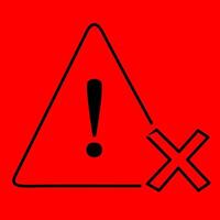 Cartoon illustration of red triangle warning sign. Flat forbidden warning message. Exclamation mark. Access denied. vector