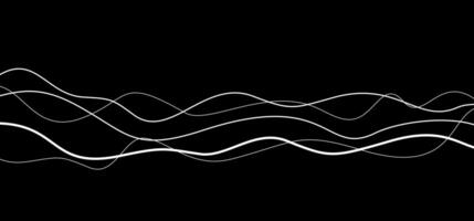 Thin line wavy abstract on black background. Curve wave, white line art striped graphic template. vector