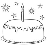 Simple birthday cake. Line art symbol for web printing and applications. illustration in doodle style hand-drawn isolated on the white background. vector
