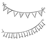 black and white triangle birthday flags for holidays decoration. Holiday, festival or fair garland line icon. vector
