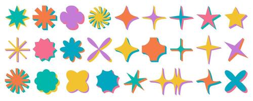 Modern retro y2k star element collection, abstract simple cartoon silhouette form for poster or banner graphic, basic decorative brutalism flower figure set, vintage trendy groovy symbol , vector