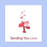 Valentine postcard with heart and love theme. Cartoon style message with romantic elements, ideal for sending warm greetings. Great for social media use or personal correspondence, flat style vector
