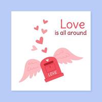 Valentin heart mail illustration. Colorful postcard design captures the essence of love. Flat, cartoon graphic style makes it a perfect greeting card. Ideal for social media messages, this envelope vector
