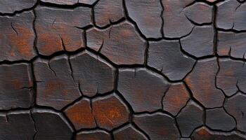 Surface displays intricate cracks and rust patterns resulting from fire damage photo