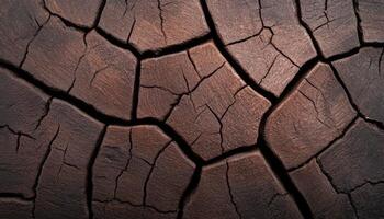 Detailed view of a wooden surface with deep cracks revealing age and texture variations photo