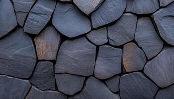 A close-up view of dark slate stones arranged in an uneven pattern showcasing organic textures photo