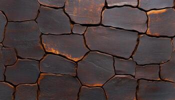 Dark, cracked surface showcases unique patterns and textures, highlighting natural beauty photo