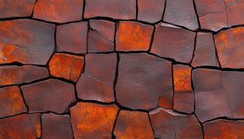 Intricate arrangement of irregular, reddish-brown stones forming a natural textured surface photo