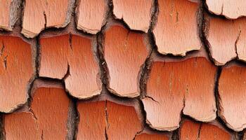 Textured wooden shingles display weathering effects from years of exposure to elements photo