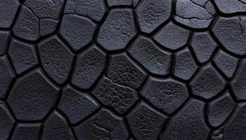 Dark, textured surface with unique cracks and patterns resembling natural stone formations photo