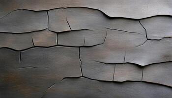 Deep cracks create a rugged texture on a dark surface, evoking a natural landscape photo
